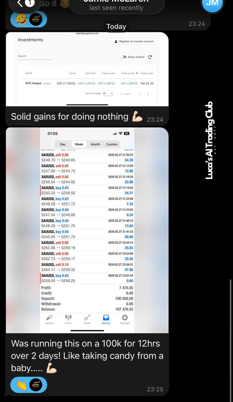 Member sharing PAMM gains and 100k account screenshot